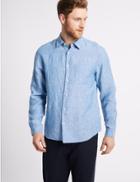 Marks & Spencer Easy Care Pure Linen Shirt With Pocket Light Blue