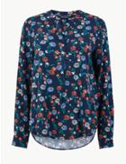 Marks & Spencer Floral Print Button Detailed Blouse Navy Mix