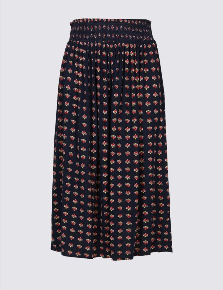Marks & Spencer Floral Print Full Midi Skirt Red Mix
