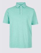 Marks & Spencer Pure Cotton Textured Polo Shirt Aqua