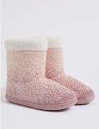 Marks & Spencer Glitter Ombre Slipper Boots Pink Mix