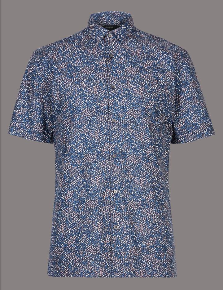 Marks & Spencer Pure Cotton Slim Fit Printed Shirt Dusky Rose