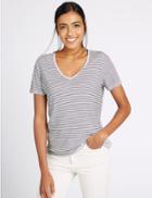 Marks & Spencer Linen Blend Striped Short Sleeve T-shirt Black Mix