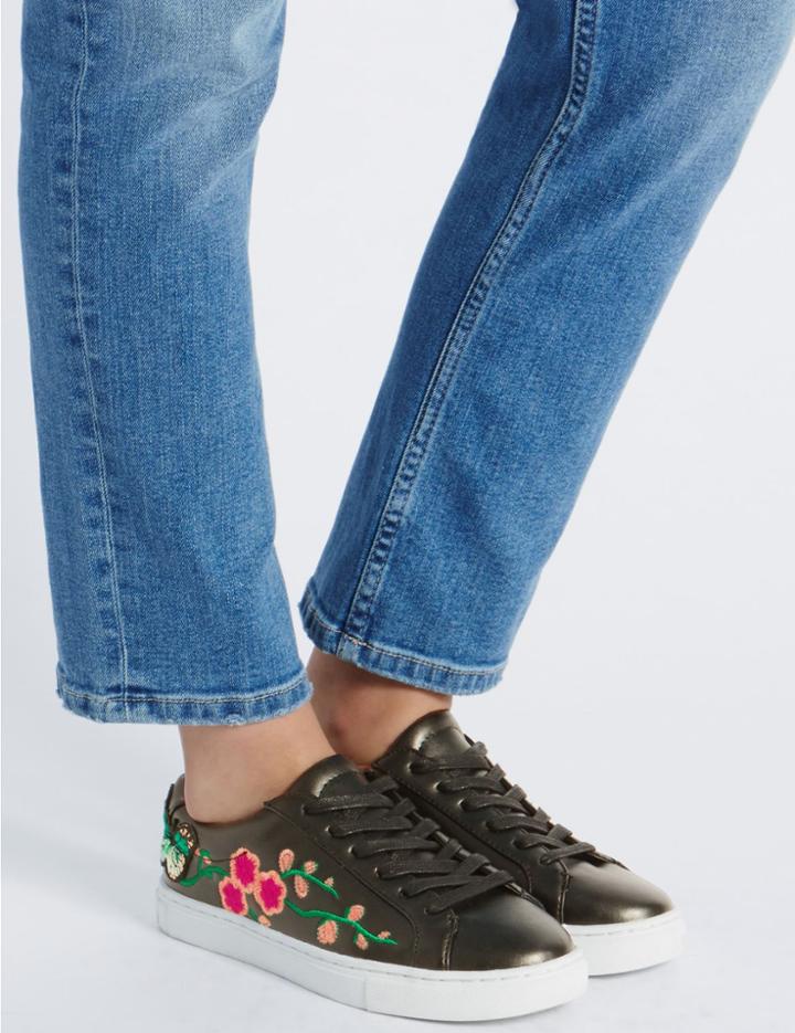 Marks & Spencer Flatform Embroidered Trainers Black Mix