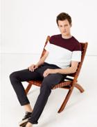 Marks & Spencer Cotton Colour Block Pique T-shirt Navy