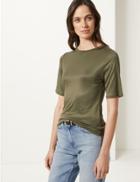 Marks & Spencer Mercerised Round Neck Short Sleeve T-shirt Hunter Green