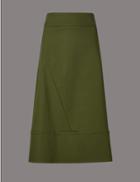 Marks & Spencer Cotton Rich A-line Midi Skirt Medium Khaki