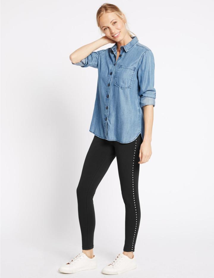 Marks & Spencer Cotton Rich Stud Detail Leggings Black