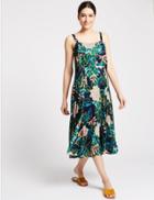 Marks & Spencer Floral Print Swing Midi Dress Blue Mix