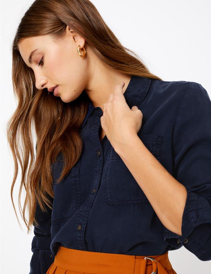 Marks & Spencer Tencel Relaxed Fit Shirt Navy