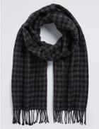 Marks & Spencer Wool Blend Wider Width Dogstooth Woven Scarf Charcoal Mix