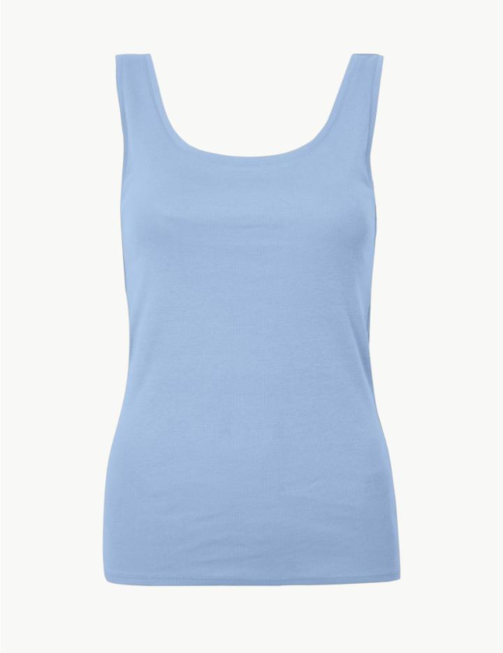 Marks & Spencer Pure Cotton Scoop Neck Regular Fit Vest Top Periwinkle