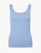 Marks & Spencer Pure Cotton Scoop Neck Regular Fit Vest Top Periwinkle