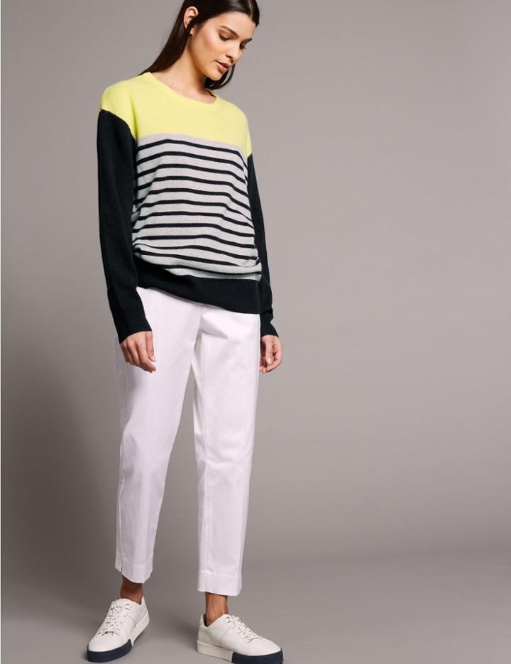 Marks & Spencer Pure Cashmere Oversized Contrast Yoke Jumper Navy Mix