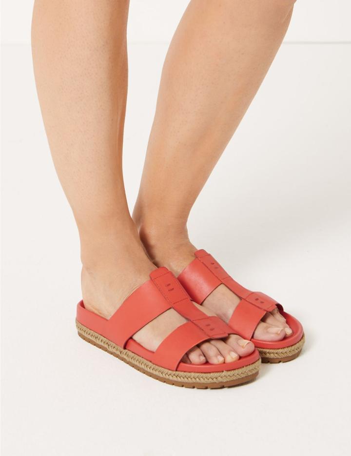 Marks & Spencer Leather Flatform Mule Sandals Bright Orange
