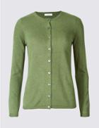 Marks & Spencer Cashmilon&trade; Round Neck Cardigan Soft Khaki