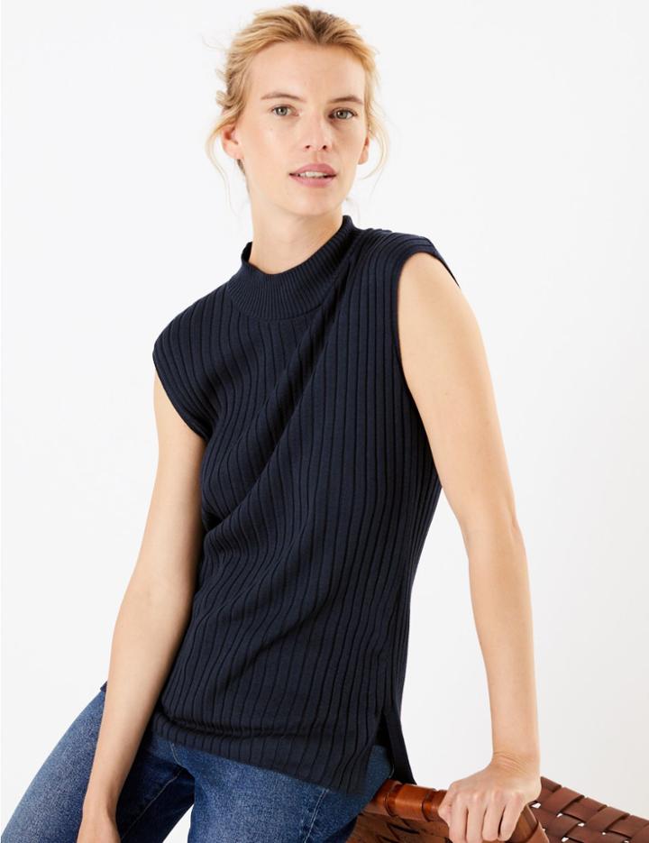 Marks & Spencer Ribbed Turtle Neck Jumper Navy