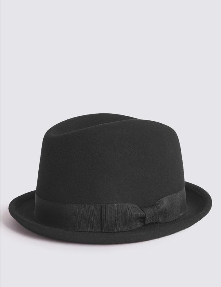 Marks & Spencer Pure Wool Trilby Hat With Stormwear&trade; Black