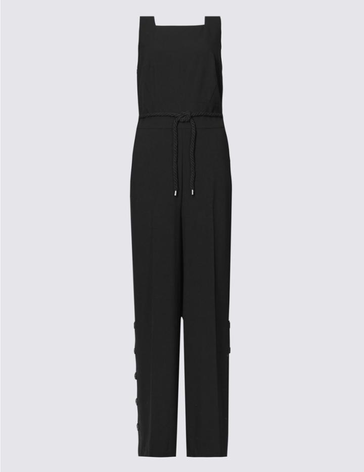 Marks & Spencer Side Button Hem Jumpsuit With Belt Black