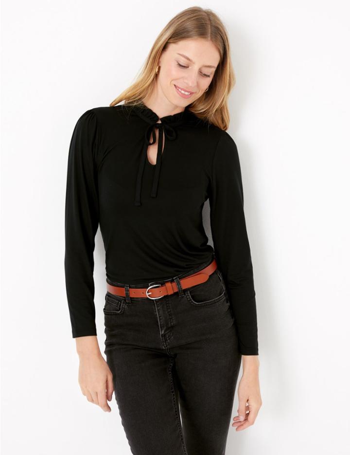 Marks & Spencer Tie Neck Long Sleeve Top Black