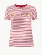 Marks & Spencer Cotton Rich Striped Fitted T-shirt White Mix