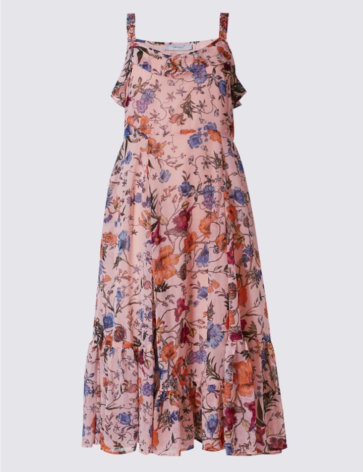 Marks & Spencer Romantic Floral Print Slip Dress Pale Pink Mix