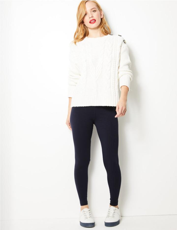 Marks & Spencer Petite Cotton Rich High Waist Leggings Navy