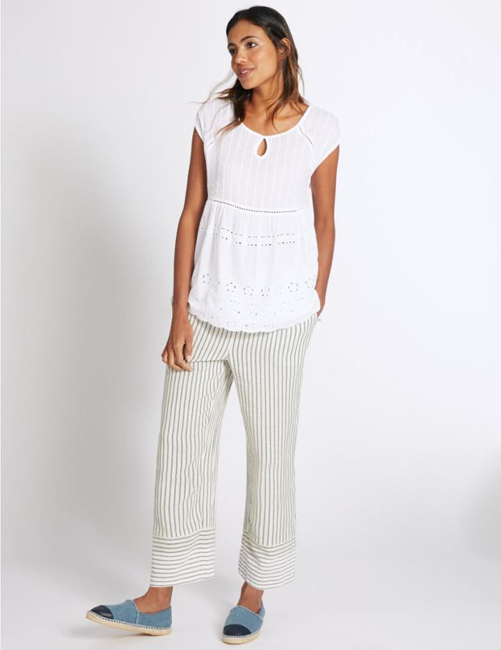 Marks & Spencer Pure Cotton Striped Slim Cropped Trousers Navy Stripe