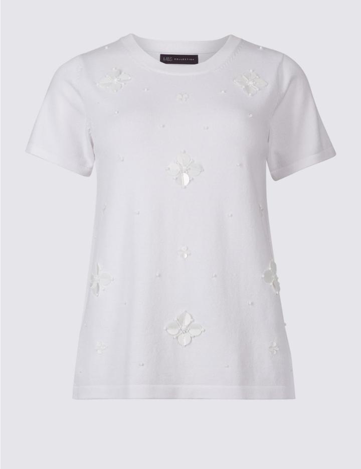 Marks & Spencer Sparkly Round Neck Long Sleeve Jumper Soft White