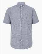 Marks & Spencer Cotton Gingham Relaxed Shirt Navy
