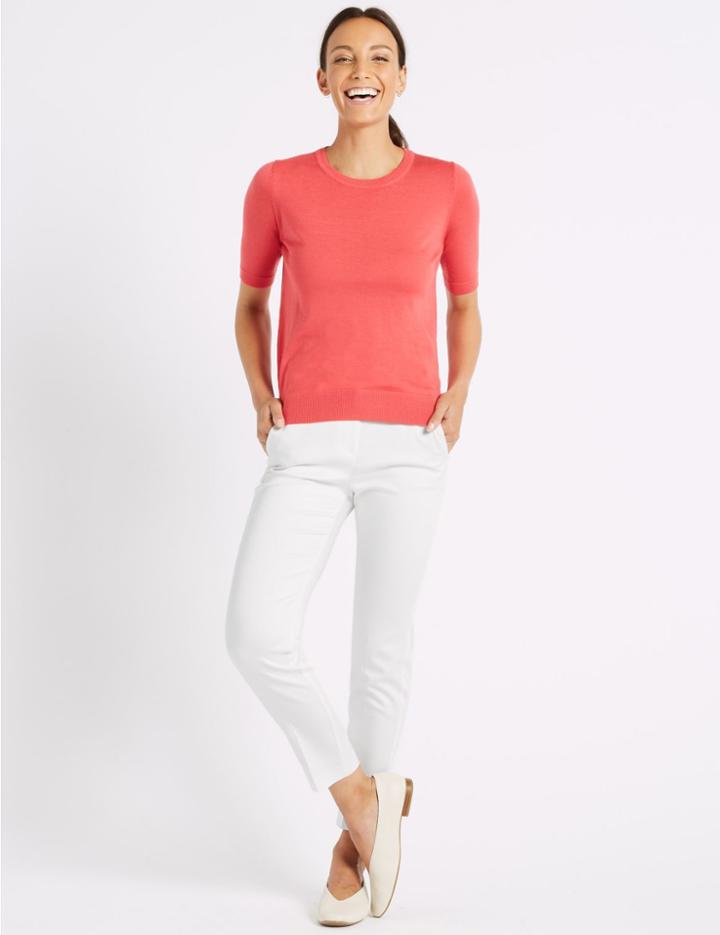 Marks & Spencer Cotton Rich Slim Leg 7/8 Trousers Winter White