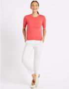 Marks & Spencer Cotton Rich Slim Leg 7/8 Trousers Winter White