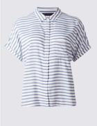 Marks & Spencer Petite Striped Short Sleeve Shirt Blue Mix