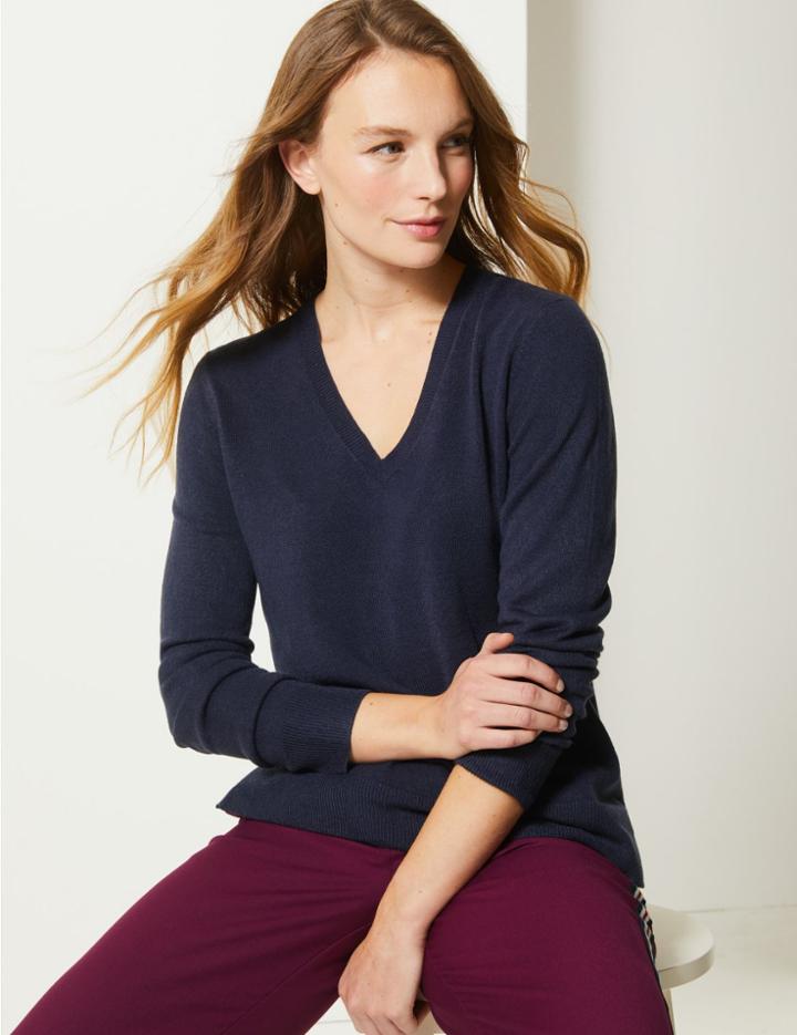 Marks & Spencer Cashmilon™ V-neck Jumper Navy