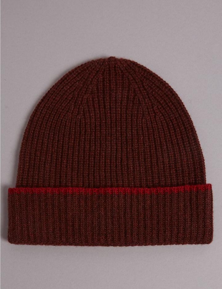 Marks & Spencer Pure Cashmere Beanie Hat Burgundy