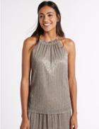 Marks & Spencer Pleated Shimmer Round Neck Vest Top Gold