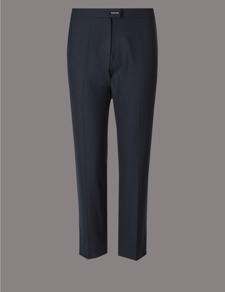 Marks & Spencer Curve Wool Blend Slim Leg Trousers Navy