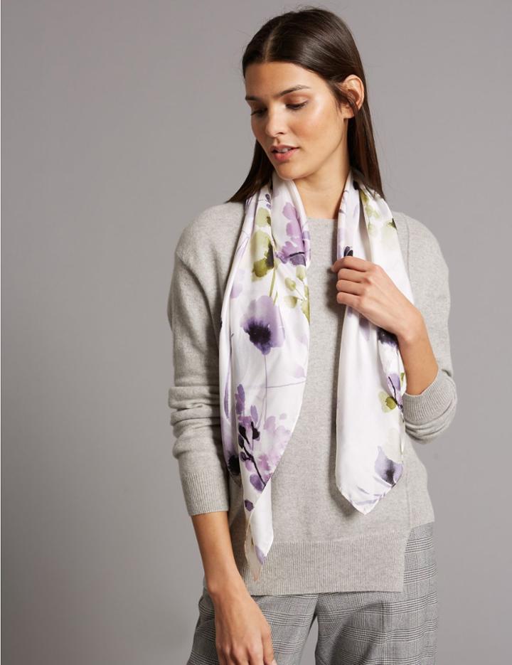 Marks & Spencer Pure Silk Floral Print Scarf Blue Mix