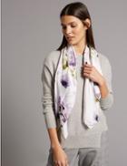 Marks & Spencer Pure Silk Floral Print Scarf Blue Mix