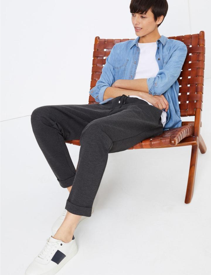 Marks & Spencer Twill Tapered Ankle Grazer Trousers Charcoal