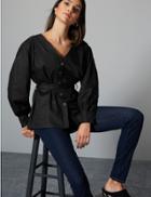 Marks & Spencer Pure Cotton V-neck Long Sleeve Shirt Black