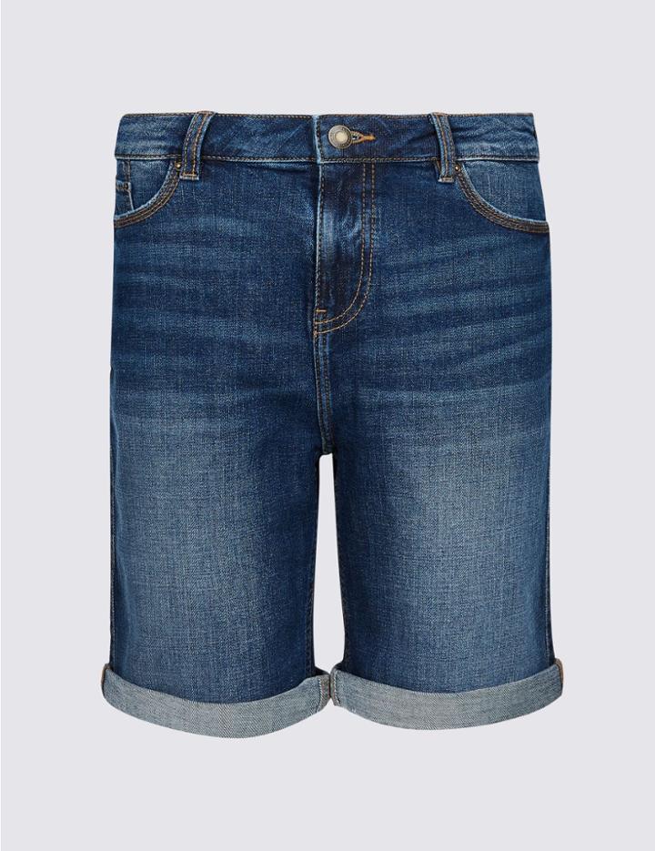 Marks & Spencer Mid Rise Denim Shorts Medium Indigo