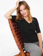 Marks & Spencer Petite Ribbed V-neck Top Black