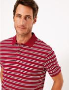 Marks & Spencer Cotton Striped Polo Shirt Red