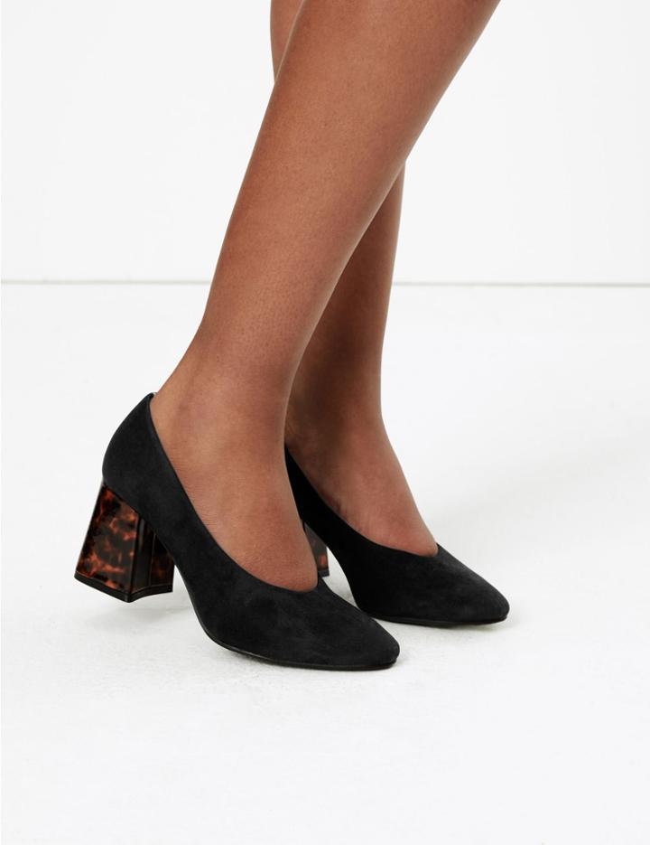 Marks & Spencer Flared Block Heel Court Shoes Black Mix