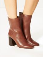 Marks & Spencer Leather Block Heel Ankle Boots Dark Tan