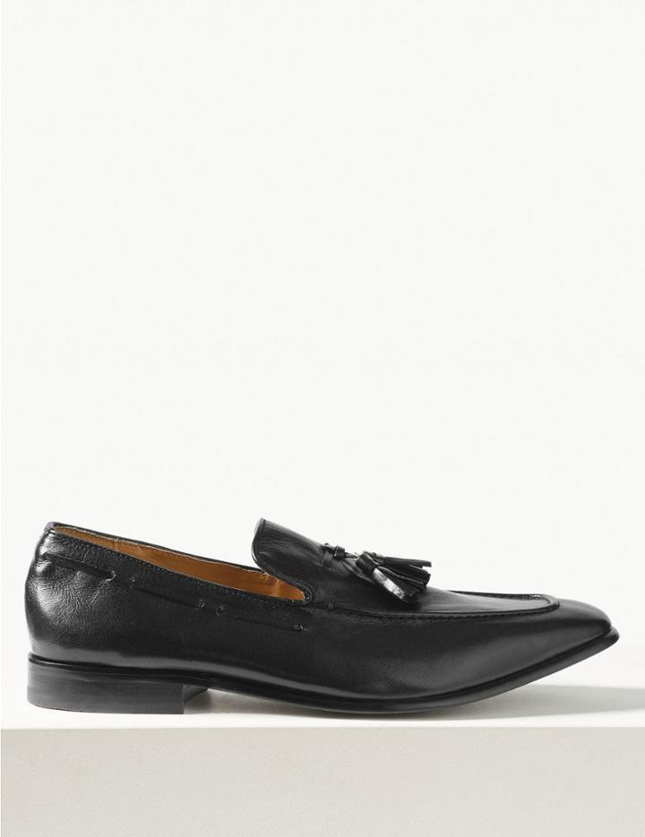 Marks & Spencer Leather Slip-on Tassel Loafers Dark Tan