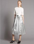 Marks & Spencer Metallic Pleated A-line Midi Skirt Silver