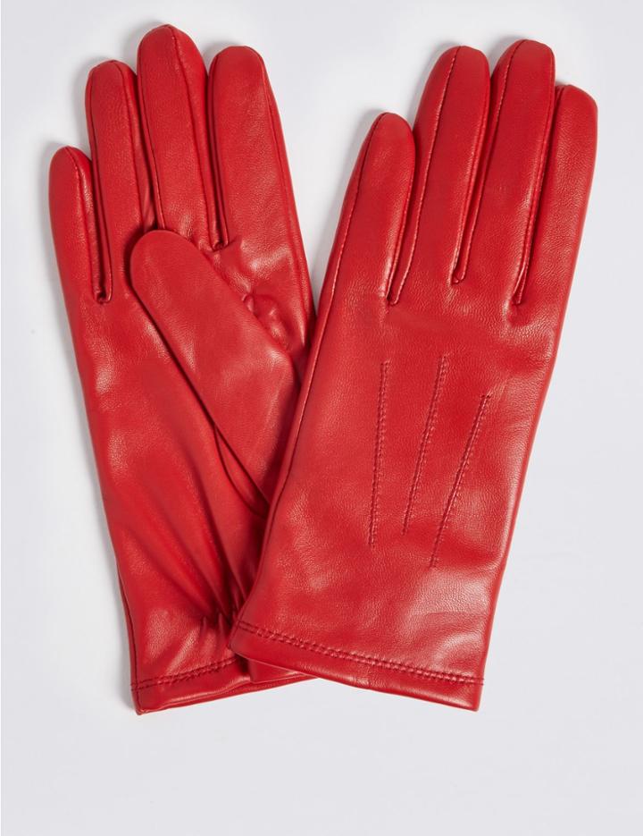 Marks & Spencer Leather Stitch Detail Gloves Red