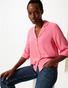 Marks & Spencer Button Detailed 3/4 Sleeve Shirt Pink